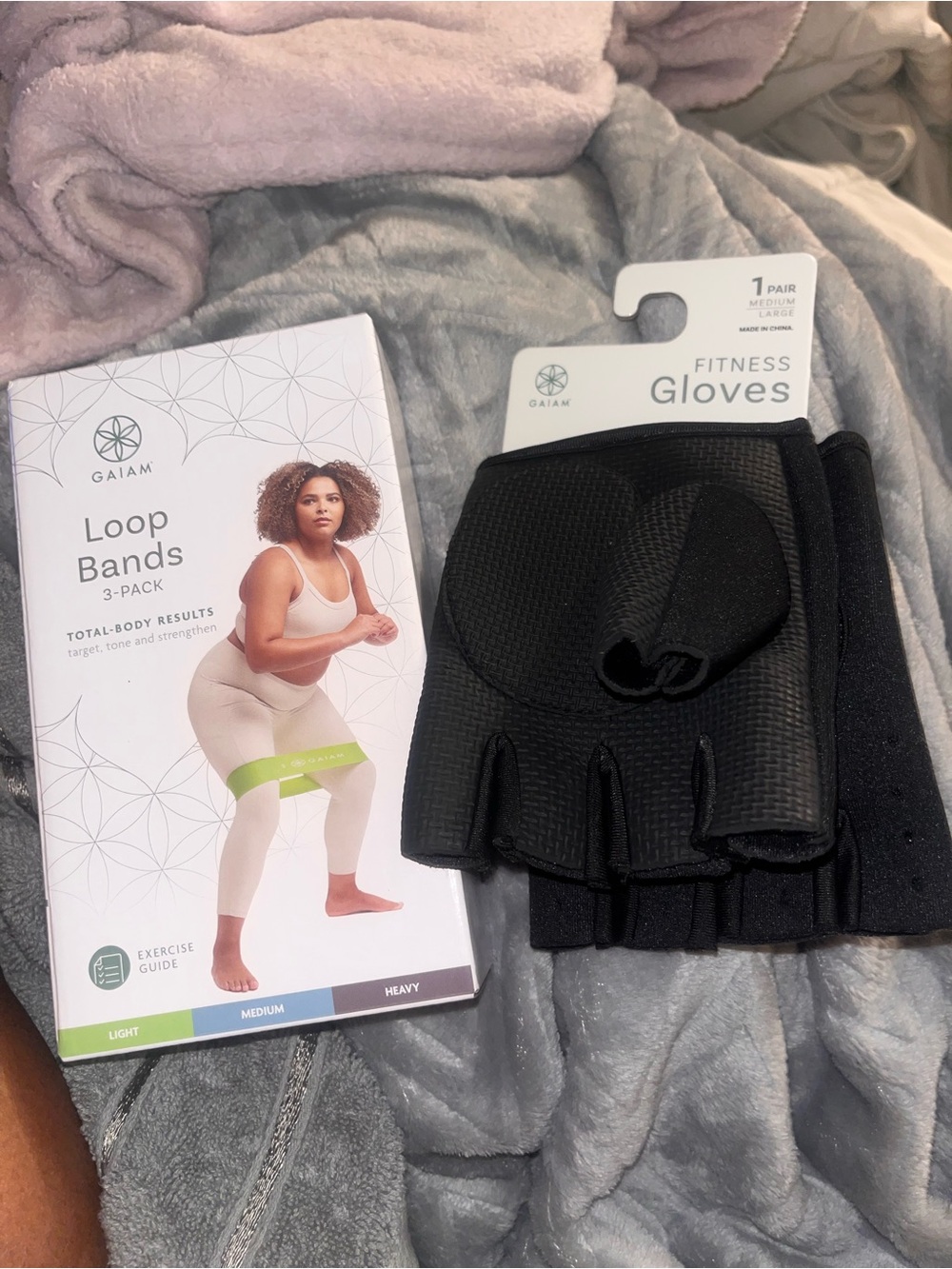 GAIAM Black Fitness Gloves with Green, Blue, and Purple Loop Bands